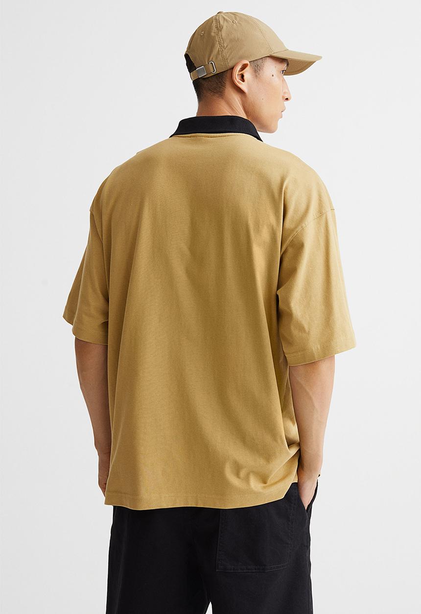 H&M - Oversized fit cotton polo shirt - mustard yellow/flower 