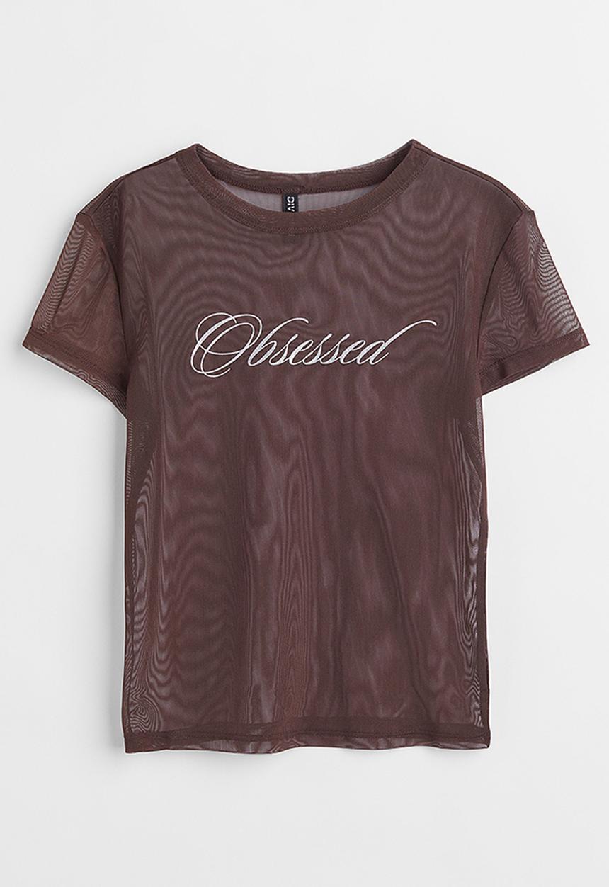 H&M - Printed T-shirt - dark brown/obsessed