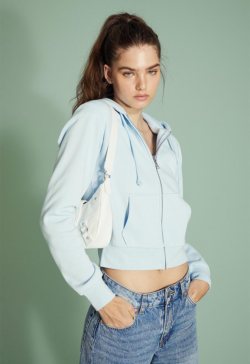 H&M - Cropped zip-through hoodie - light blue