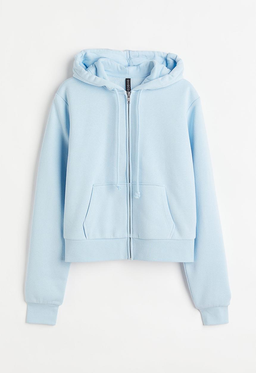 H&M - Cropped zip-through hoodie - light blue