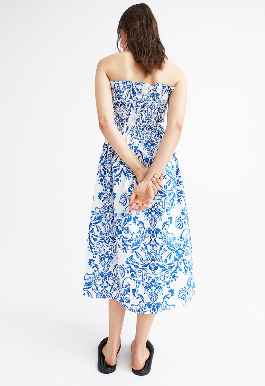 H&M - Smock-topped dress - white/blue patterned