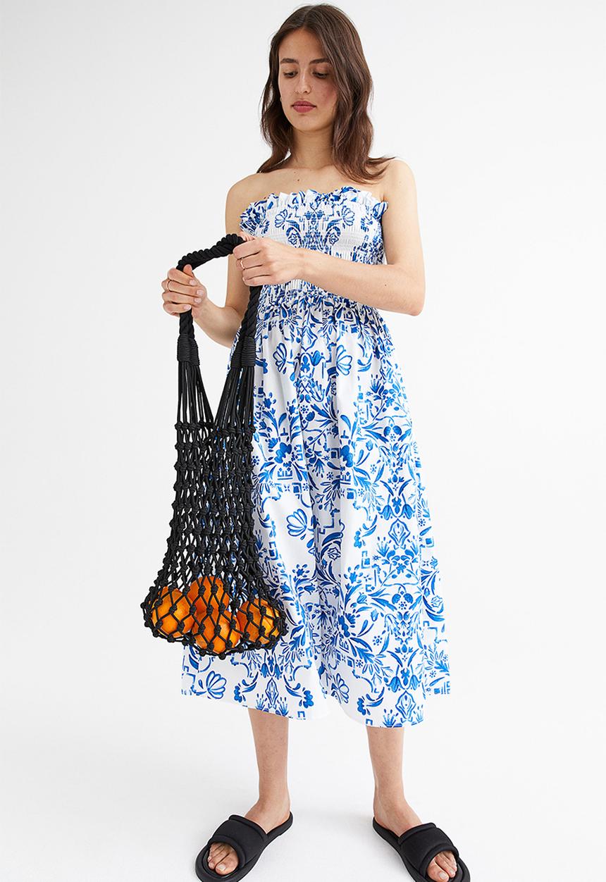 H&M - Smock-topped dress - white/blue patterned