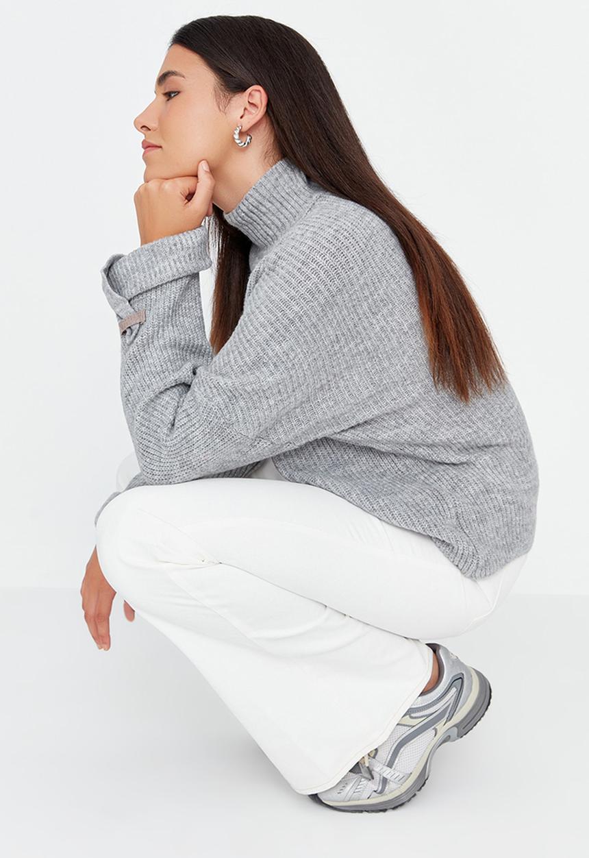 Trendyol - Sleeve detail turtleneck sweater - grey