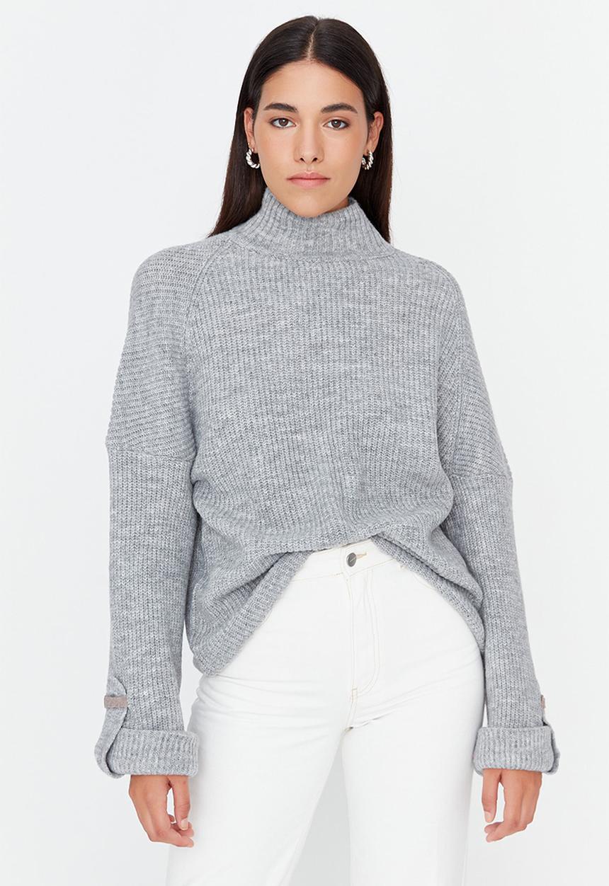 Trendyol - Sleeve detail turtleneck sweater - grey