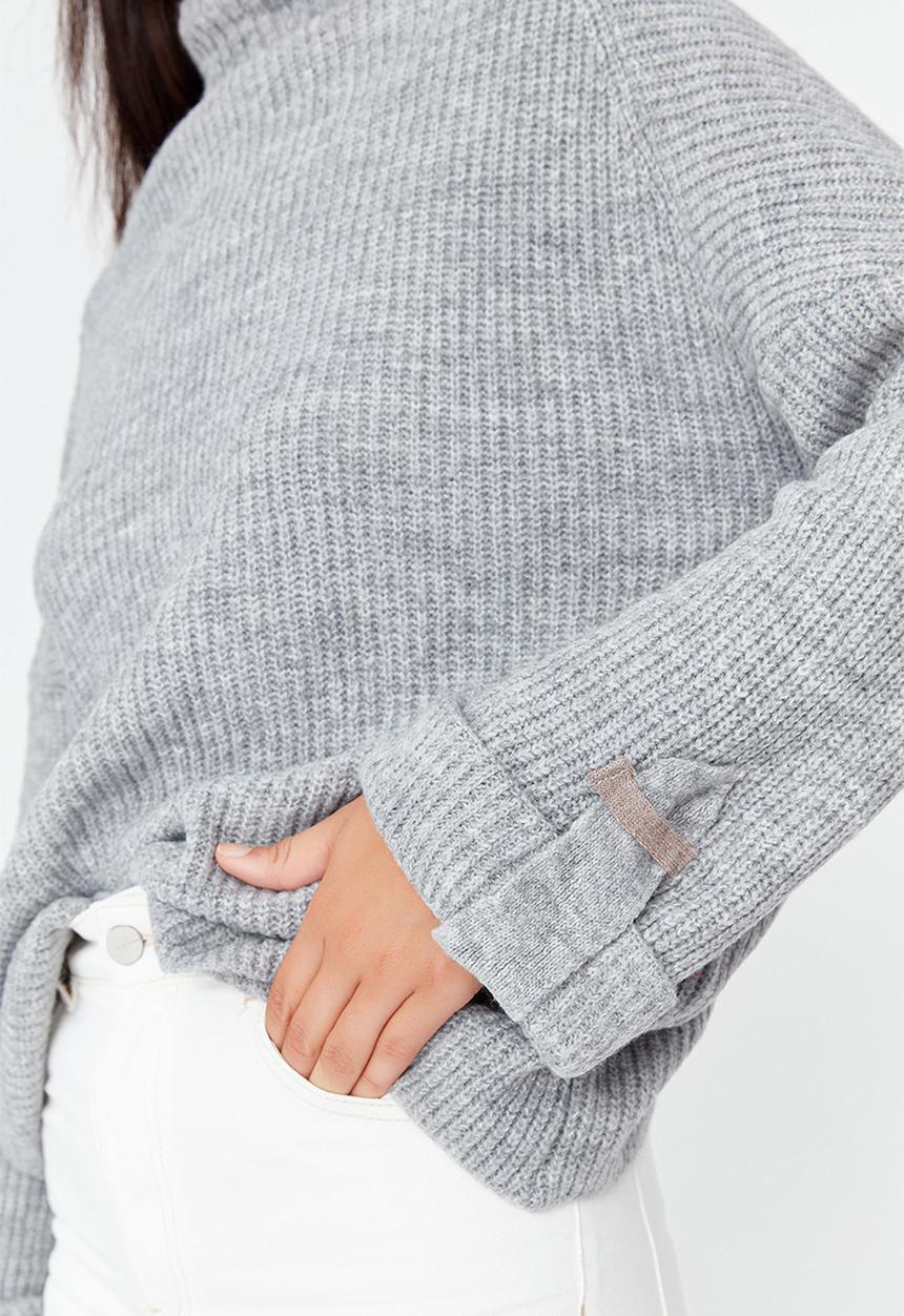 Trendyol - Sleeve detail turtleneck sweater - grey