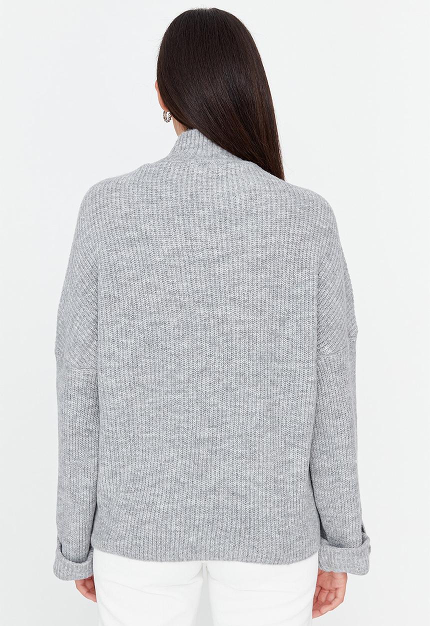Trendyol - Sleeve detail turtleneck sweater - grey
