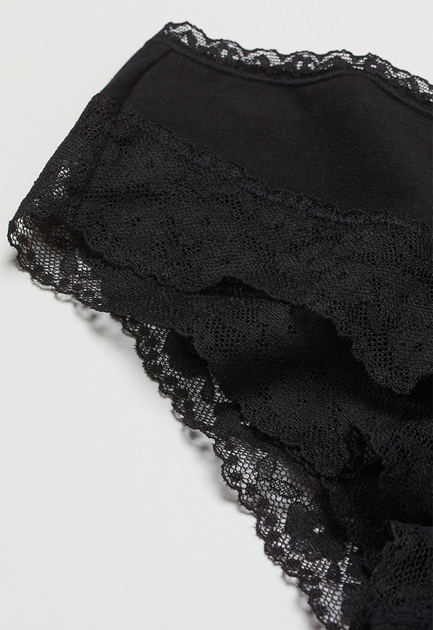 H&M - 3-Pack lace-trimmed hipster briefs - black