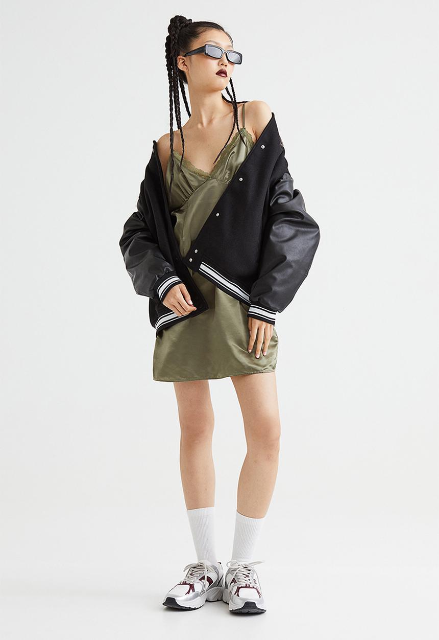 H&M - Satin slip dress - khaki green