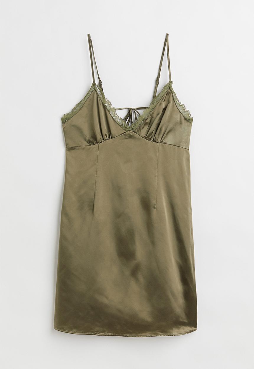 H&M - Satin slip dress - khaki green