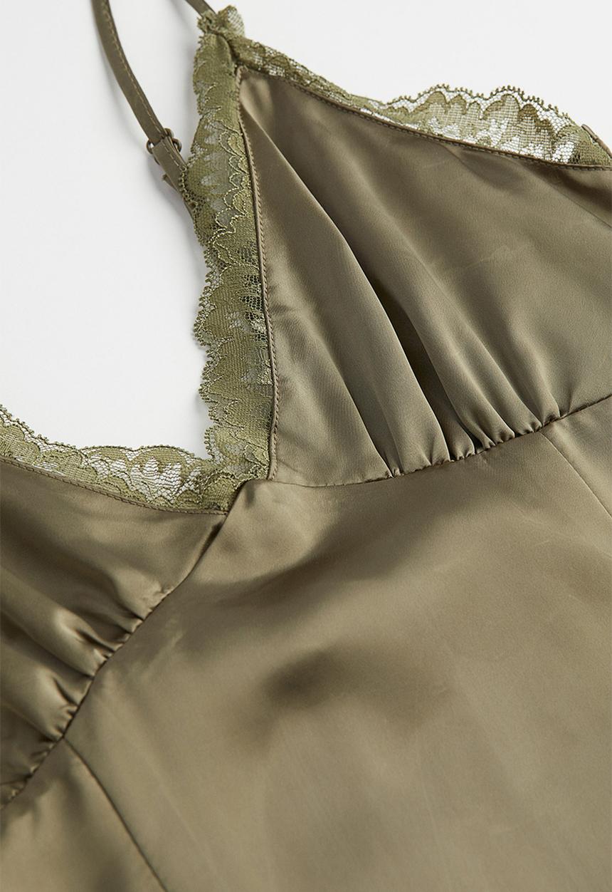 H&M - Satin slip dress - khaki green