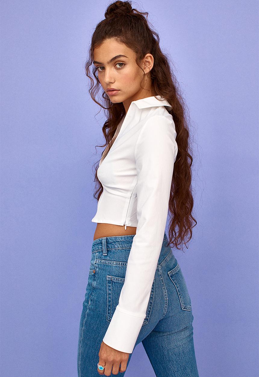 H&M - Corset-style v-neck shirt - white