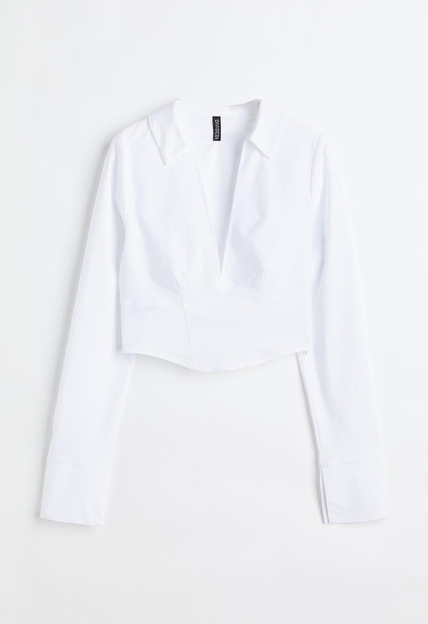 H&M - Corset-style v-neck shirt - white