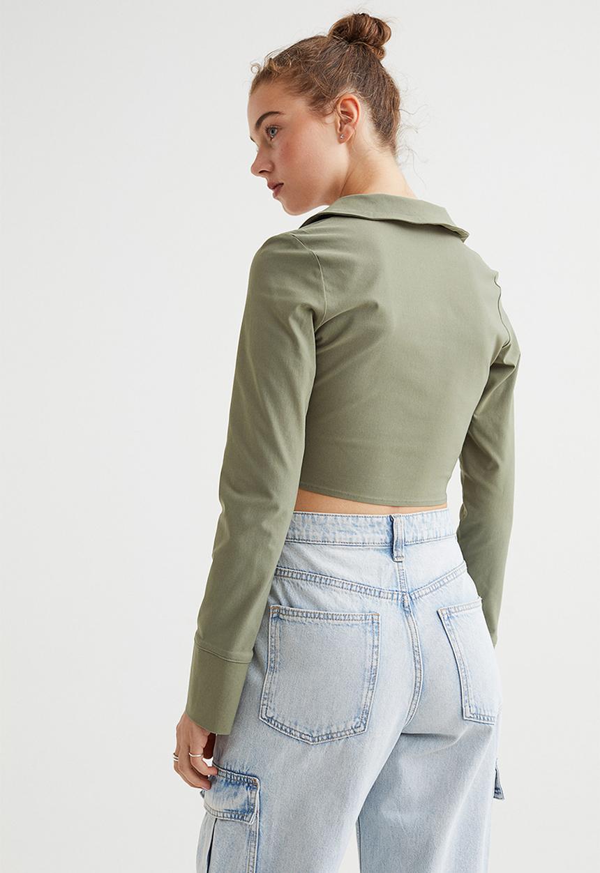 H&M - Corset-style v-neck shirt - khaki green