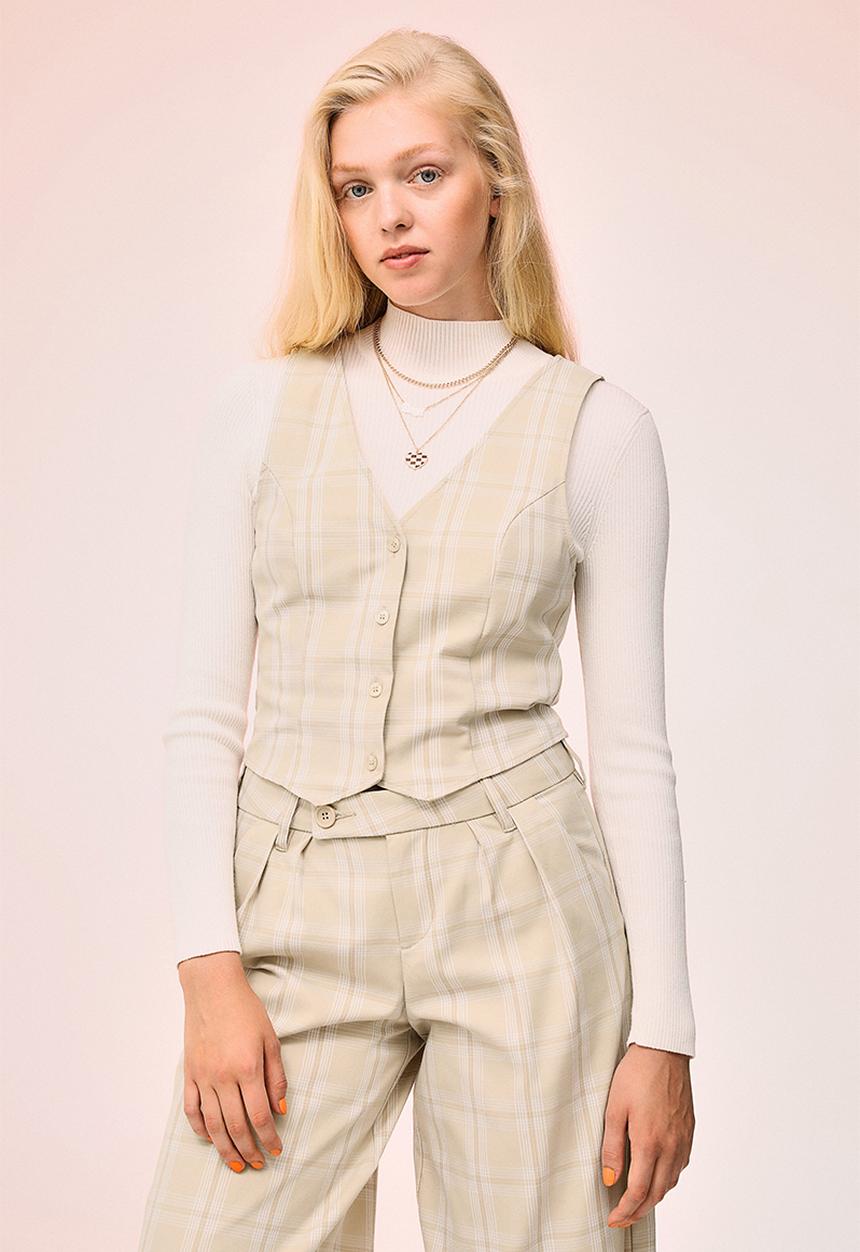 H&M - Suit waistcoat - light beige/white checked