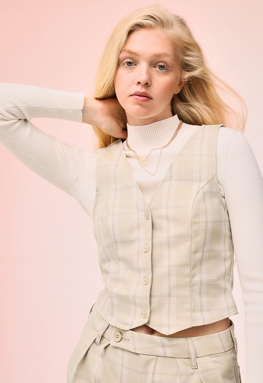 H&M - Suit waistcoat - light beige/white checked