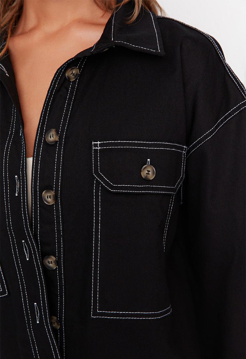 Trendyol - Double pocket oversized shirt - black