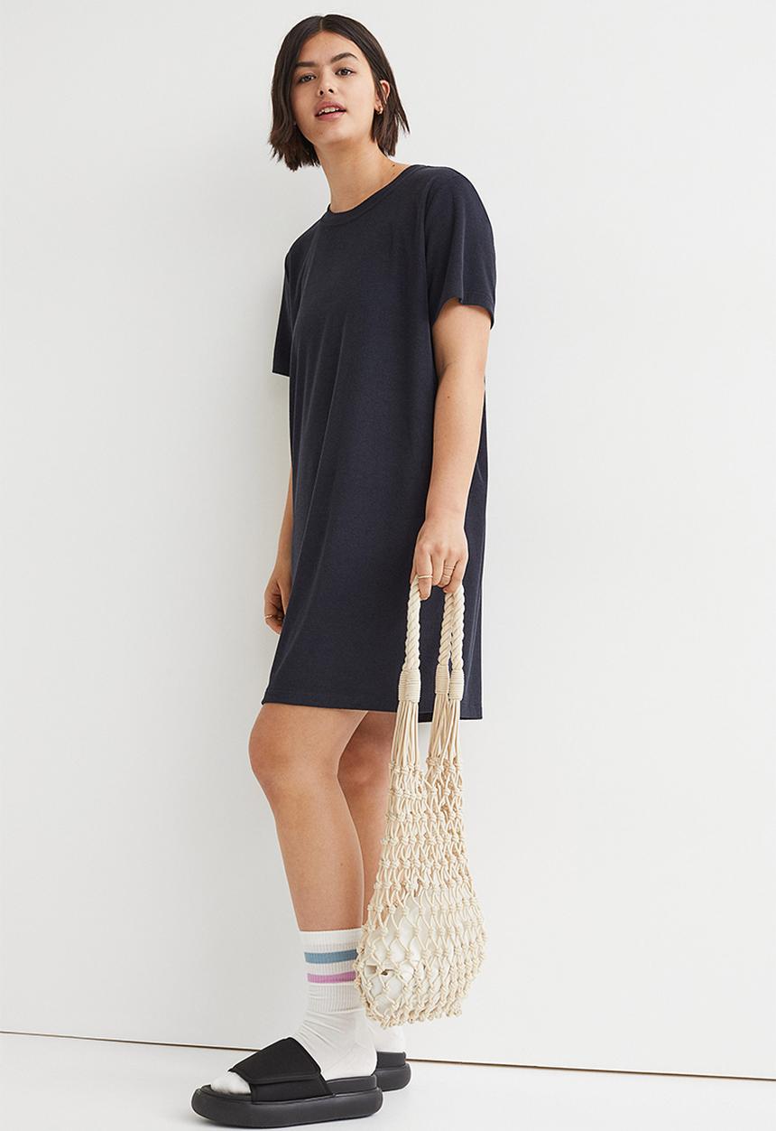 H&M - Terry T-shirt dress - dark blue 