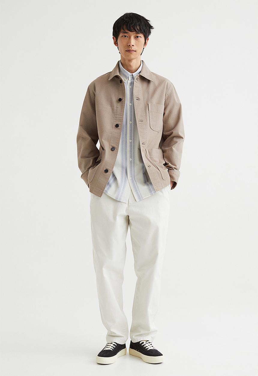 H&M - Oversized fit short sleeved oxford shirt - light blue & white 