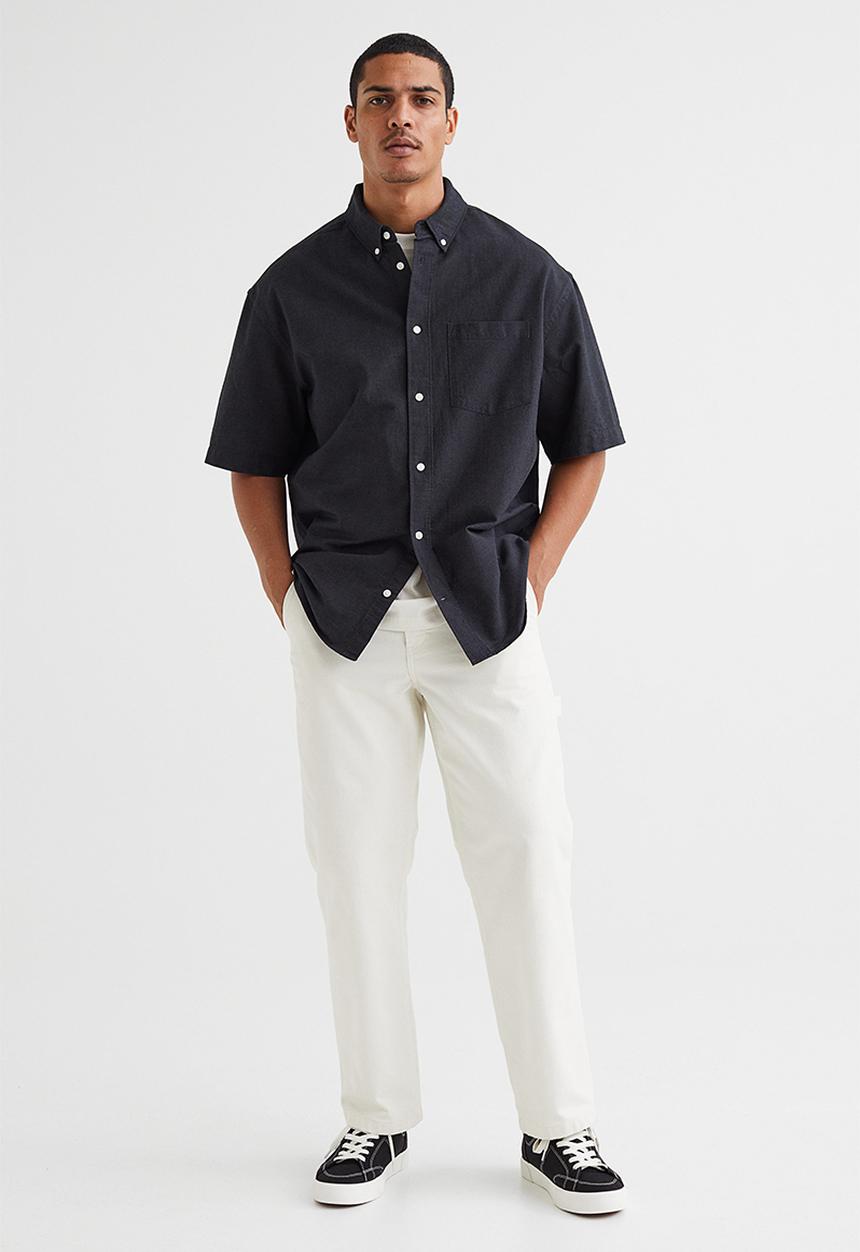 H&M - Oversized fit short sleeved oxford shirt - dark grey