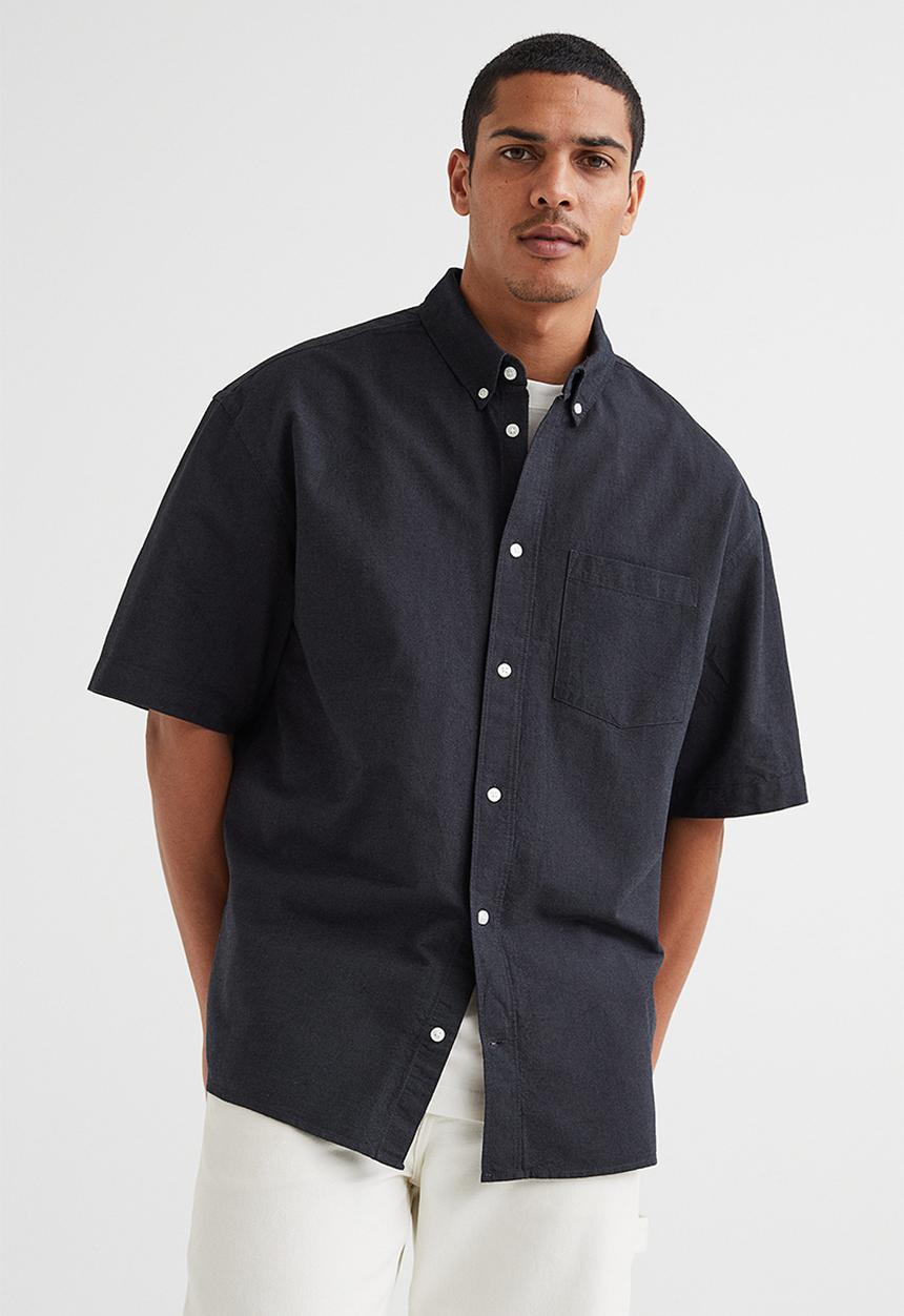 H&M - Oversized fit short sleeved oxford shirt - dark grey