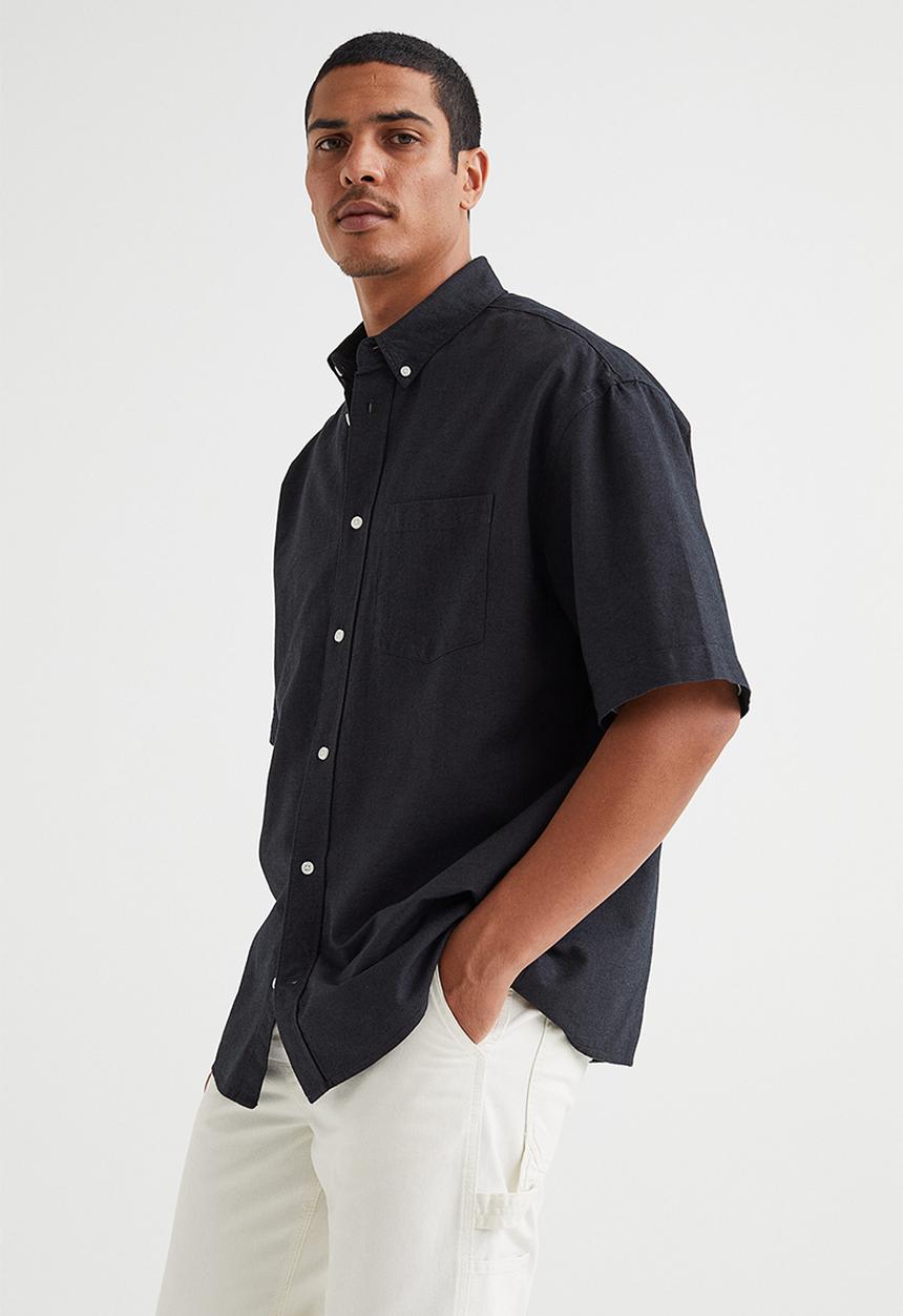 H&M - Oversized fit short sleeved oxford shirt - dark grey