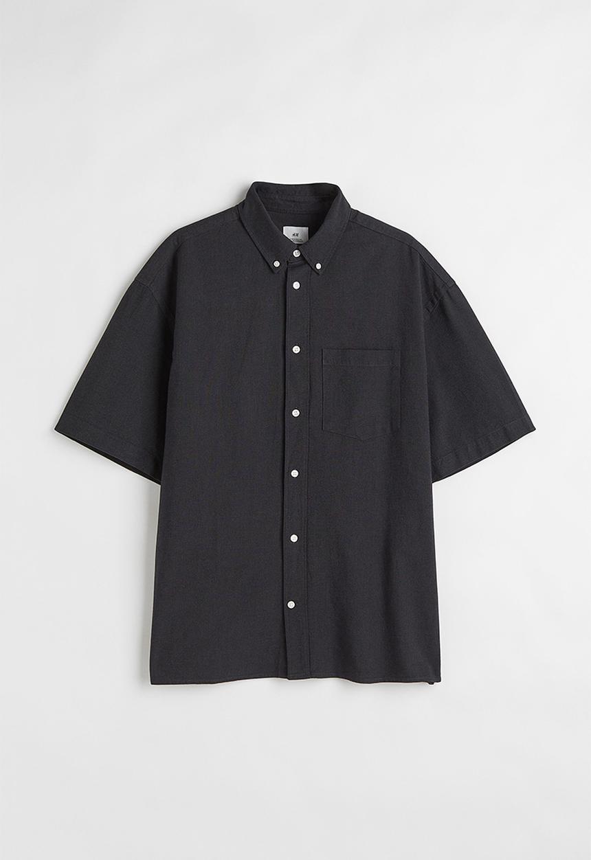 H&M - Oversized fit short sleeved oxford shirt - dark grey