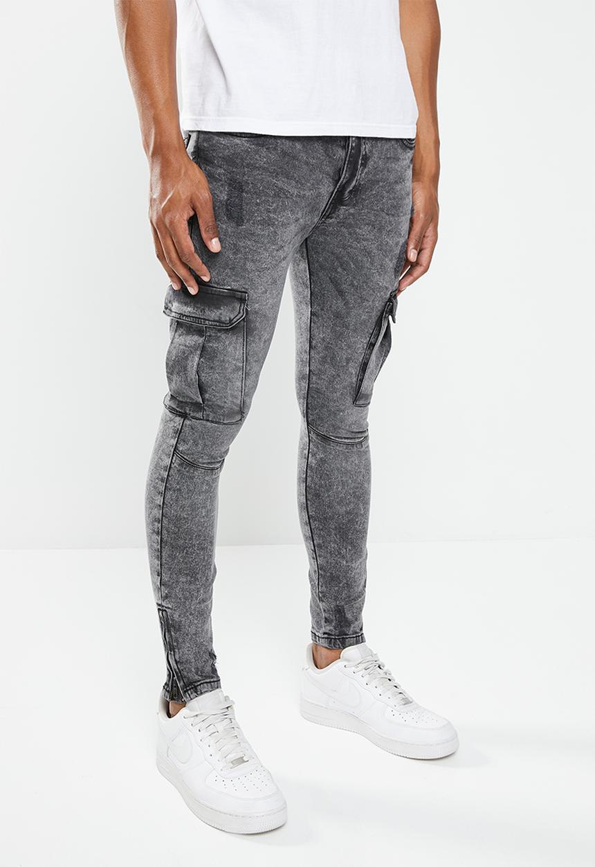 Brave Soul - Mjn-harrisonchar acid wash cargo skinny - grey