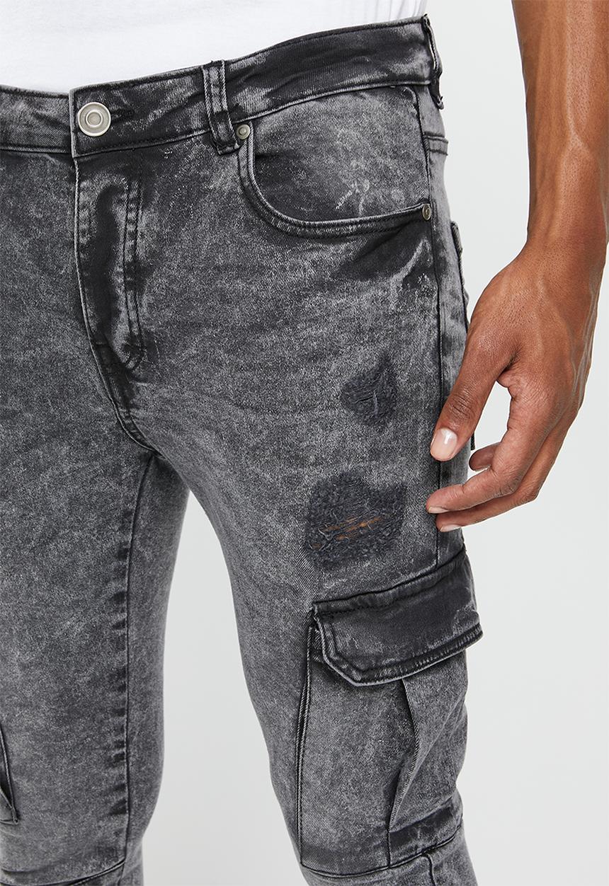 Brave Soul - Mjn-harrisonchar acid wash cargo skinny - grey