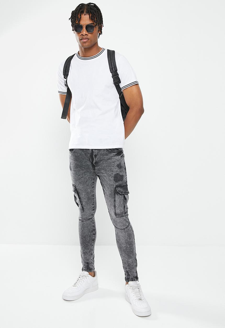 Brave Soul - Mjn-harrisonchar acid wash cargo skinny - grey