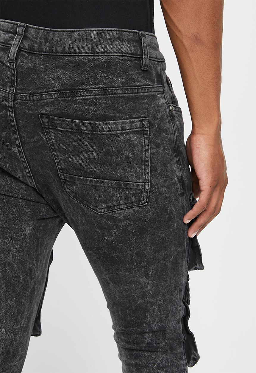 Brave Soul - Mjn-peruacid cargo denim acid wash skinny - black