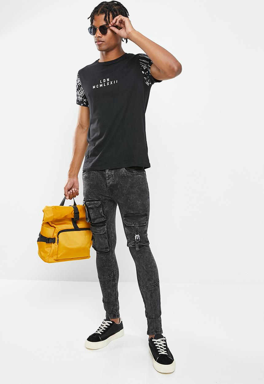 Brave Soul - Mjn-peruacid cargo denim acid wash skinny - black