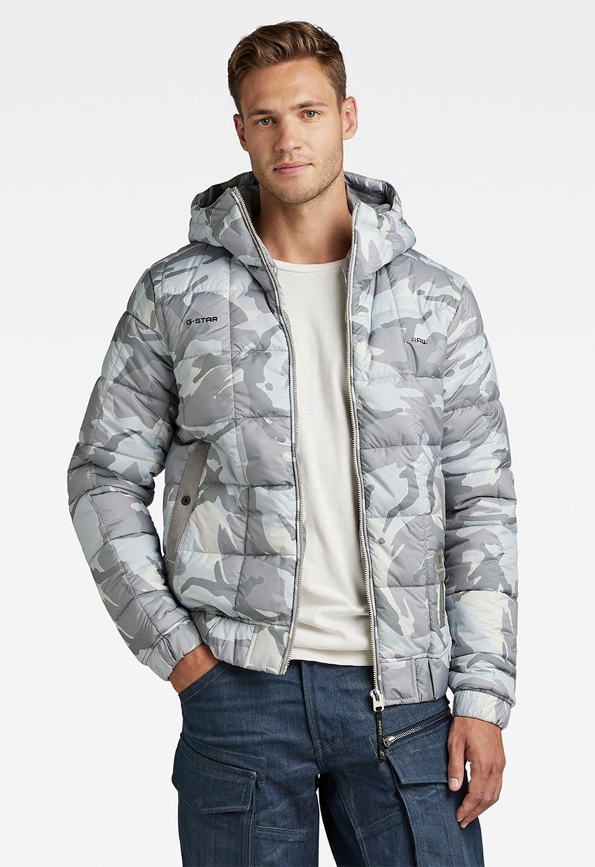 G-STAR - Meefic squared quilted hooded jacket - cool grey woodland camo