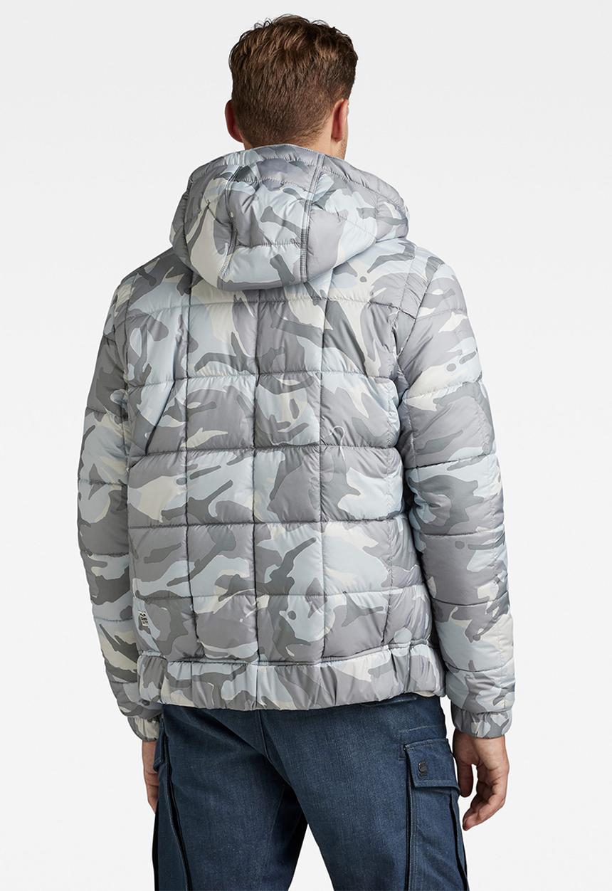 G-STAR - Meefic squared quilted hooded jacket - cool grey woodland camo