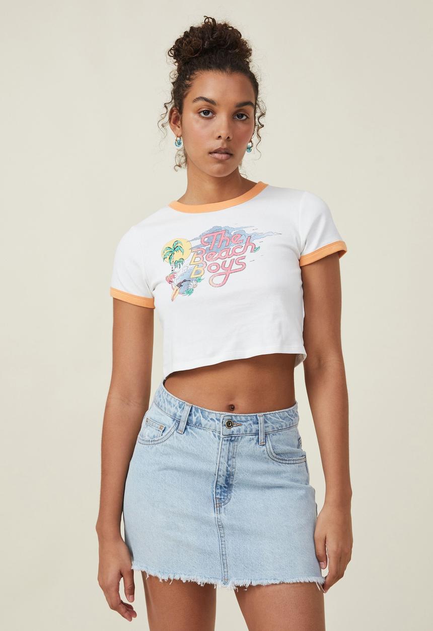 Cotton On - Micro fit rib graphic license tee - lcn br the beach boys/vintage whit