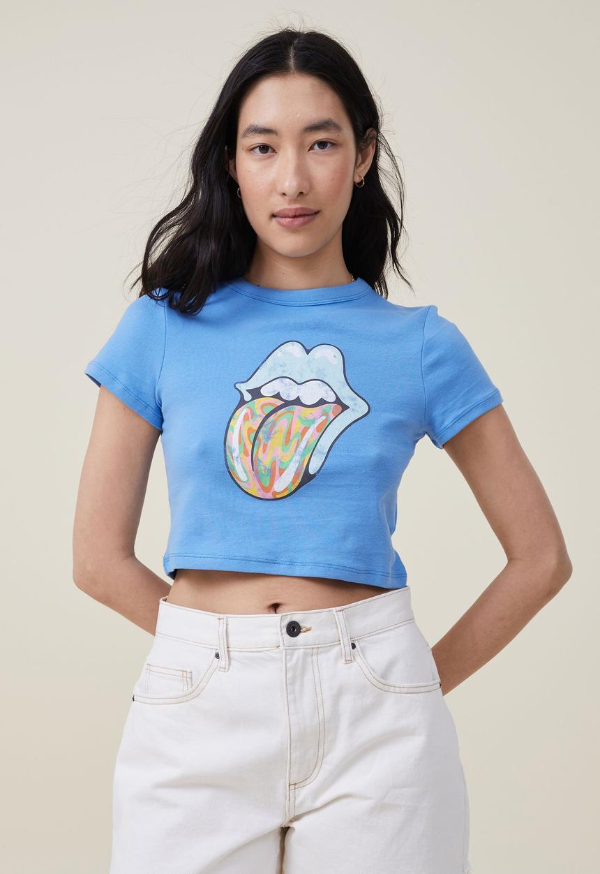 Cotton On - Micro it rib graphic tee - lcn br rolling stones/blue