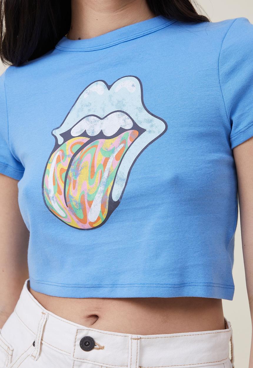 Cotton On - Micro it rib graphic tee - lcn br rolling stones/blue