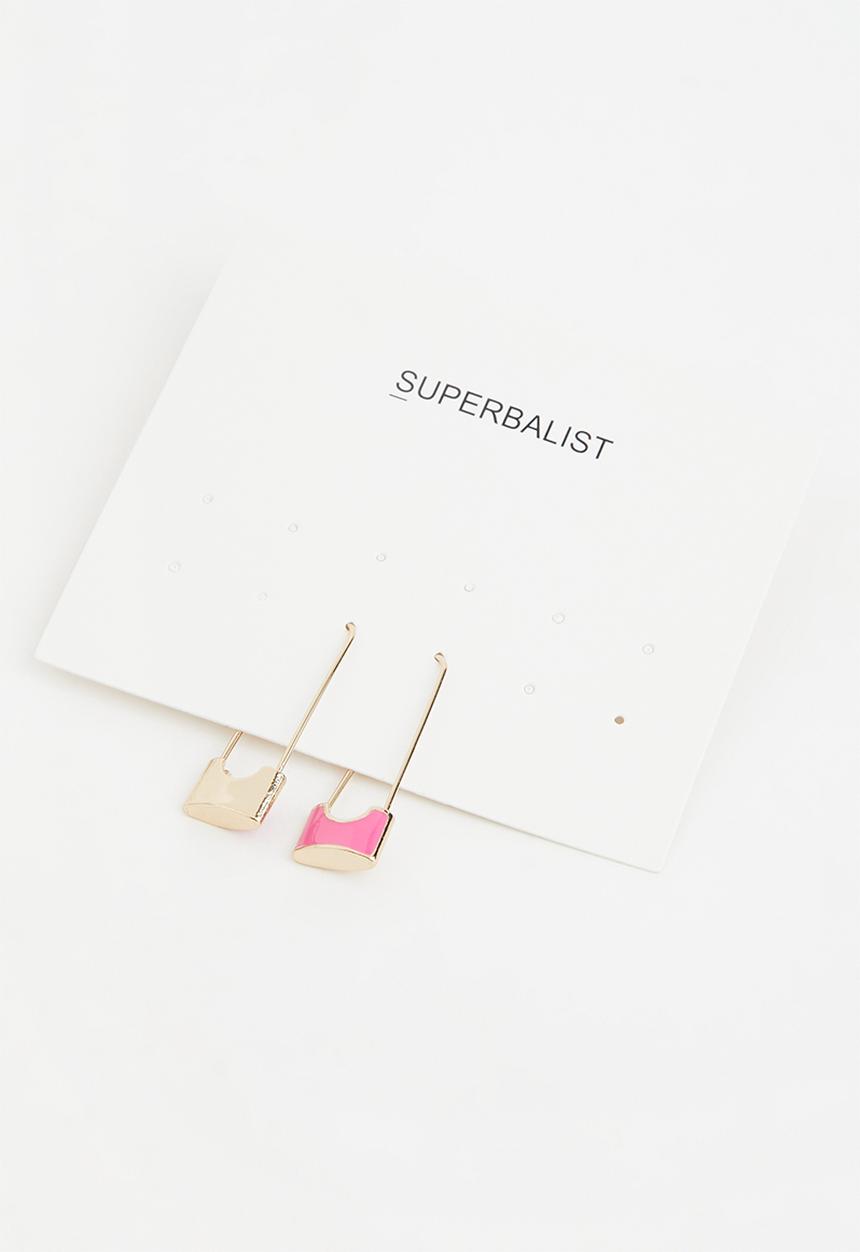 Superbalist - Safety pin earrings - gold & pink