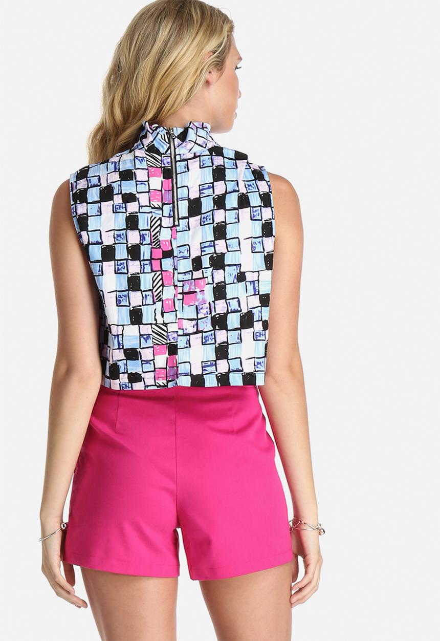Lola May - High Neck Printed Cropped Top