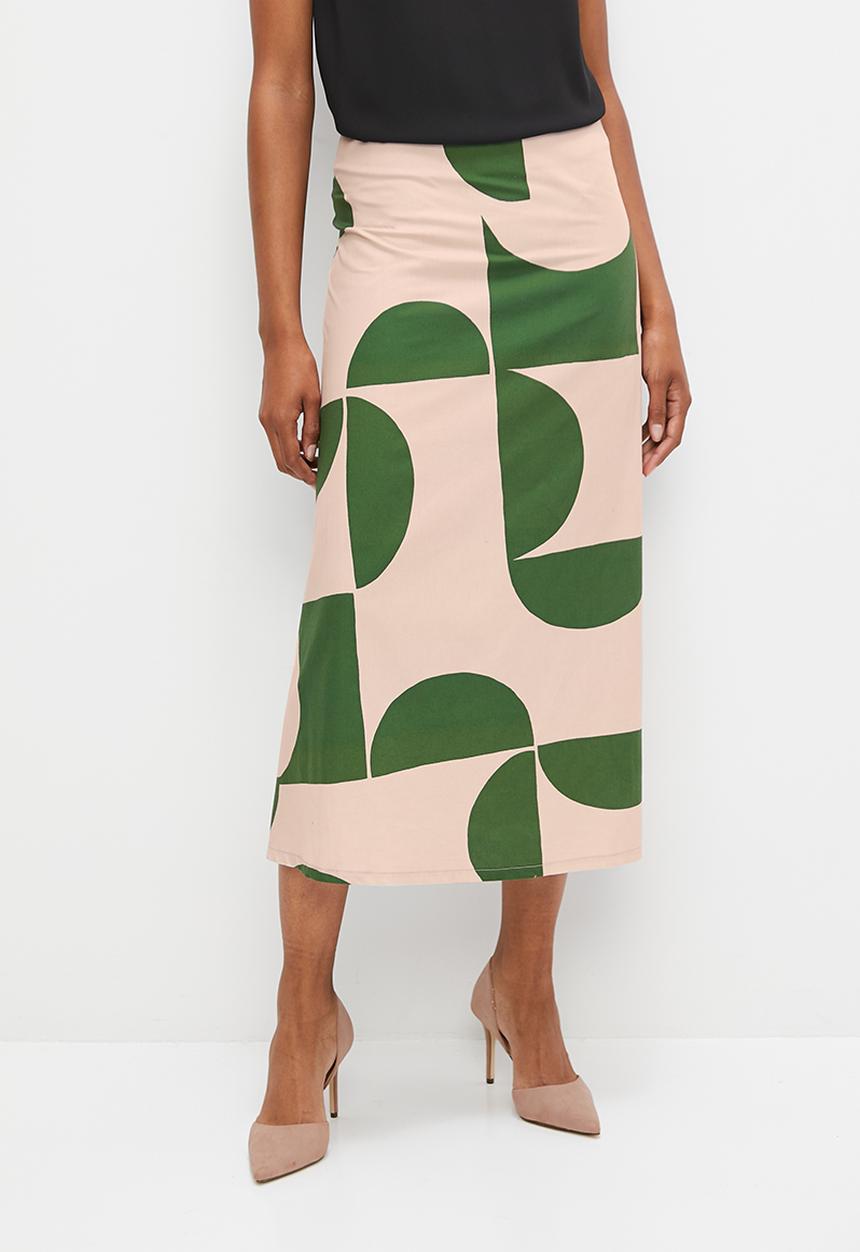edit - Highwaist collumn midaxi skirt - green large abstract