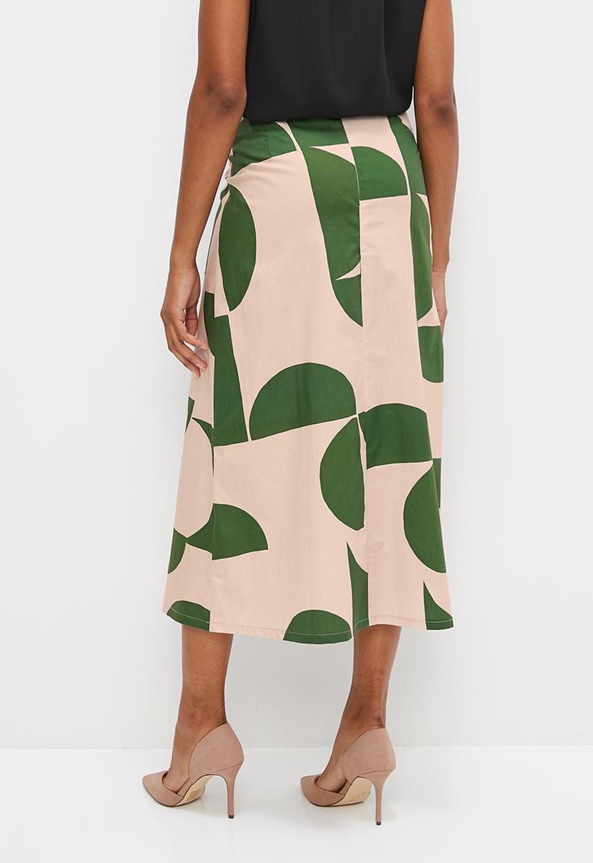 edit - Highwaist collumn midaxi skirt - green large abstract