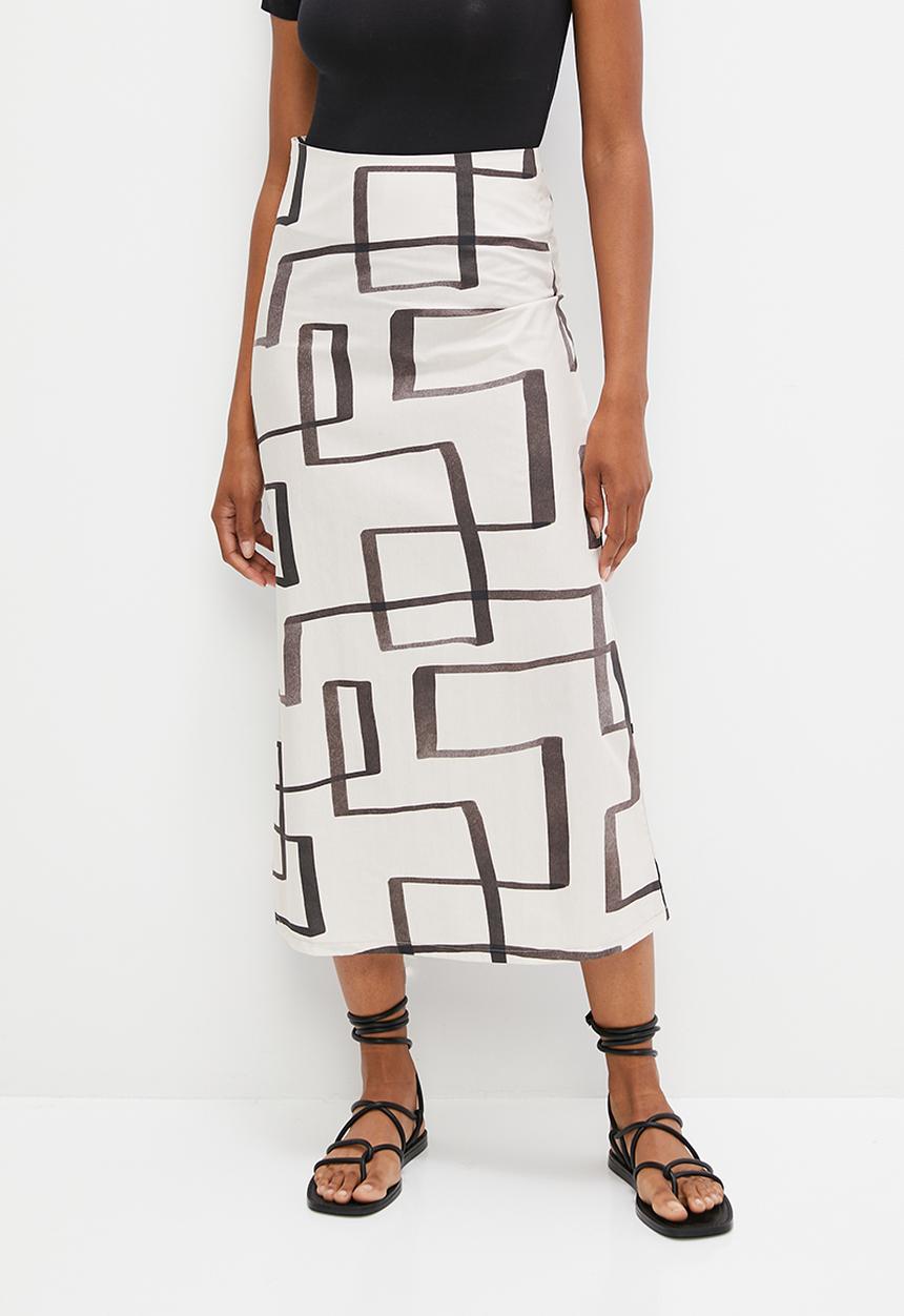 edit - Highwaist collumn midaxi skirt - black linear sketch