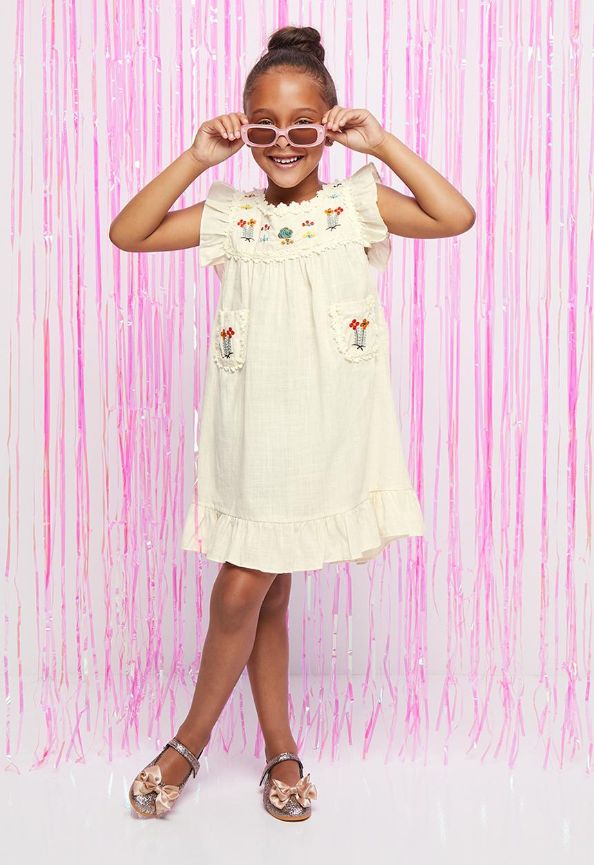Pop Candy - Frill sleeve dress - cream