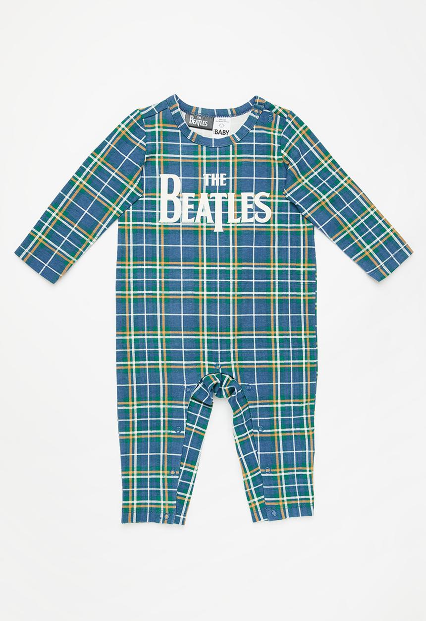 Cotton On - The long sleeve snap romper lcn - lcn app casey plaid/the beatles logo