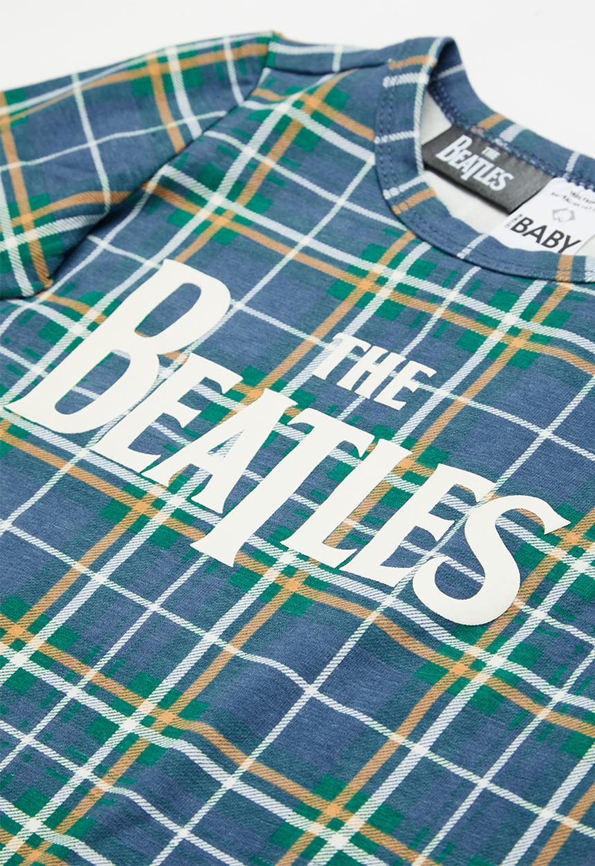 Cotton On - The long sleeve snap romper lcn - lcn app casey plaid/the beatles logo