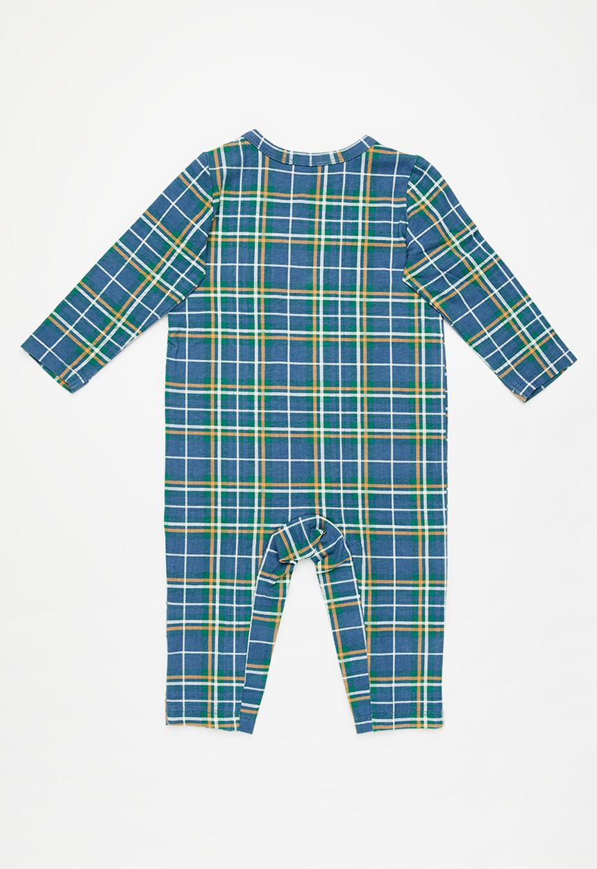 Cotton On - The long sleeve snap romper lcn - lcn app casey plaid/the beatles logo