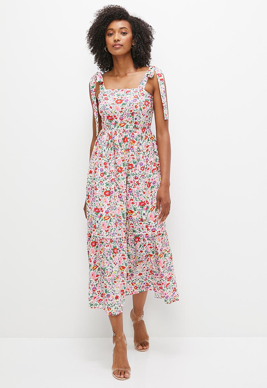 MILLA - Shoulder tie midi dress - red garden