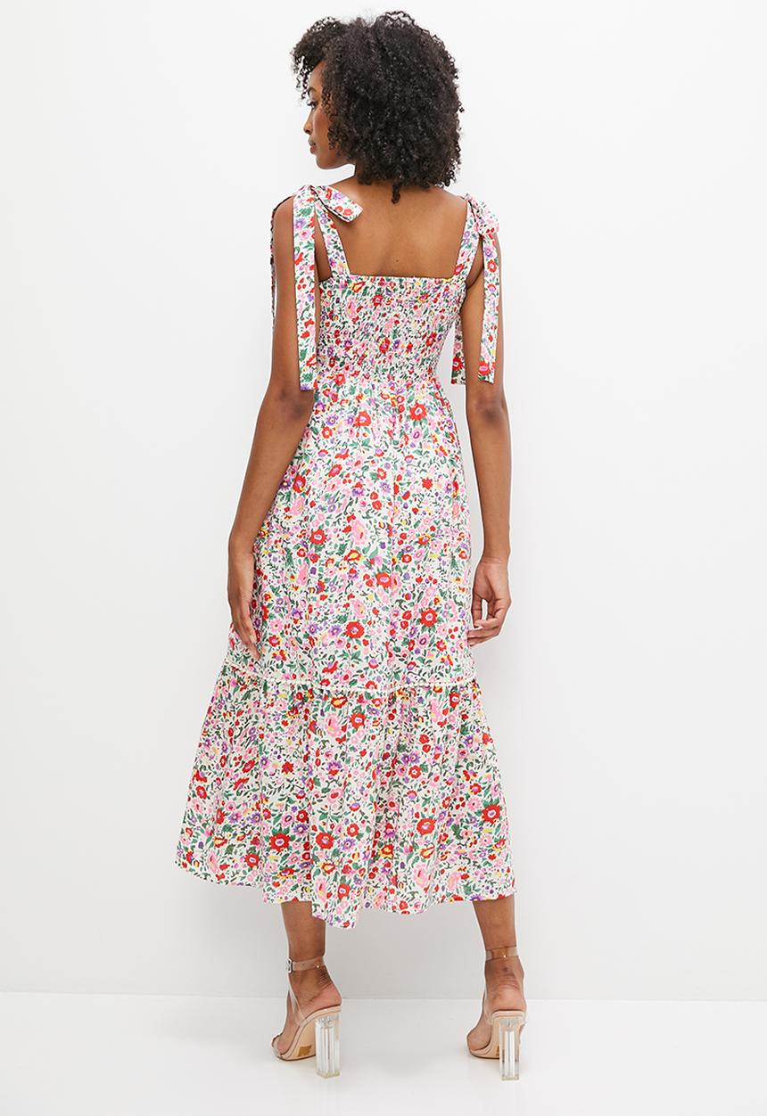 MILLA - Shoulder tie midi dress - red garden