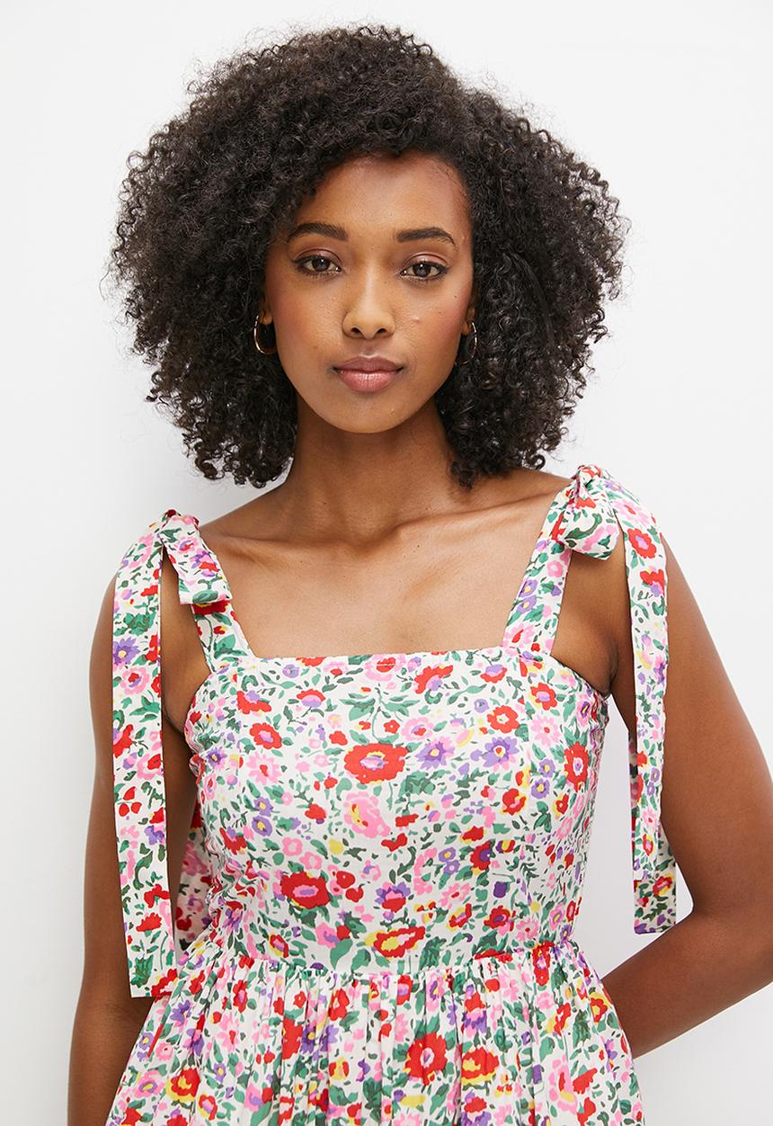 MILLA - Shoulder tie midi dress - red garden