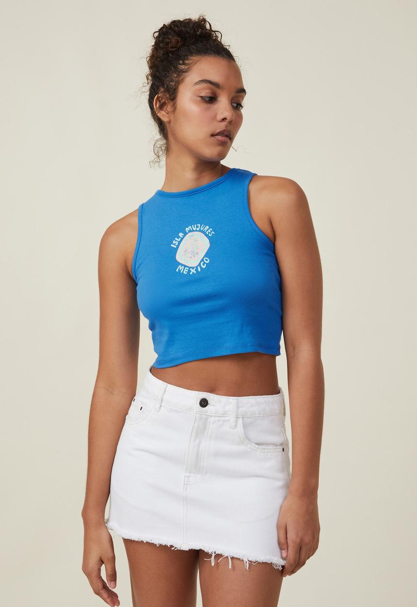 Cotton On - High neck graphic tank - isla mujares/brightest blue