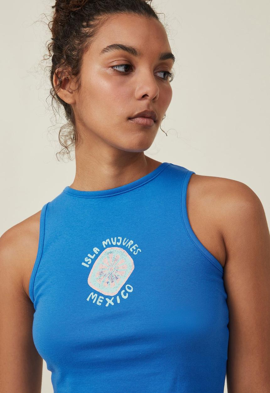 Cotton On - High neck graphic tank - isla mujares/brightest blue